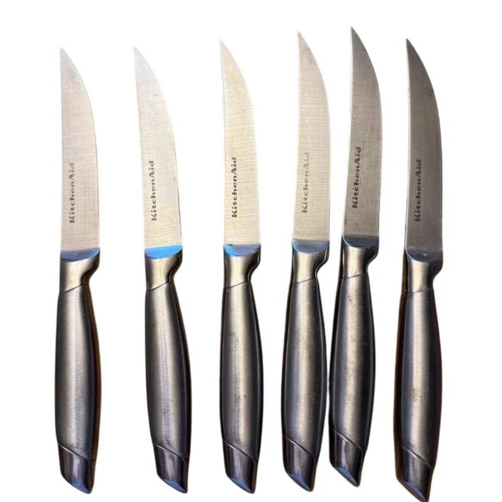 KitchenAid Steak Knives Set of 6 Silver Straight Edge Comfort Grip Handles
